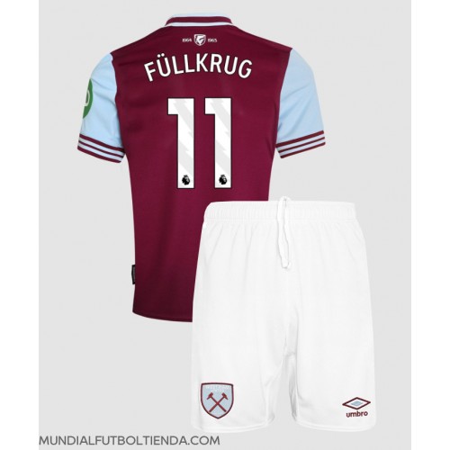 Camiseta West Ham United Niclas Fullkrug #11 Primera Equipación Replica 2024-25 para niños mangas cortas (+ Pantalones cortos)